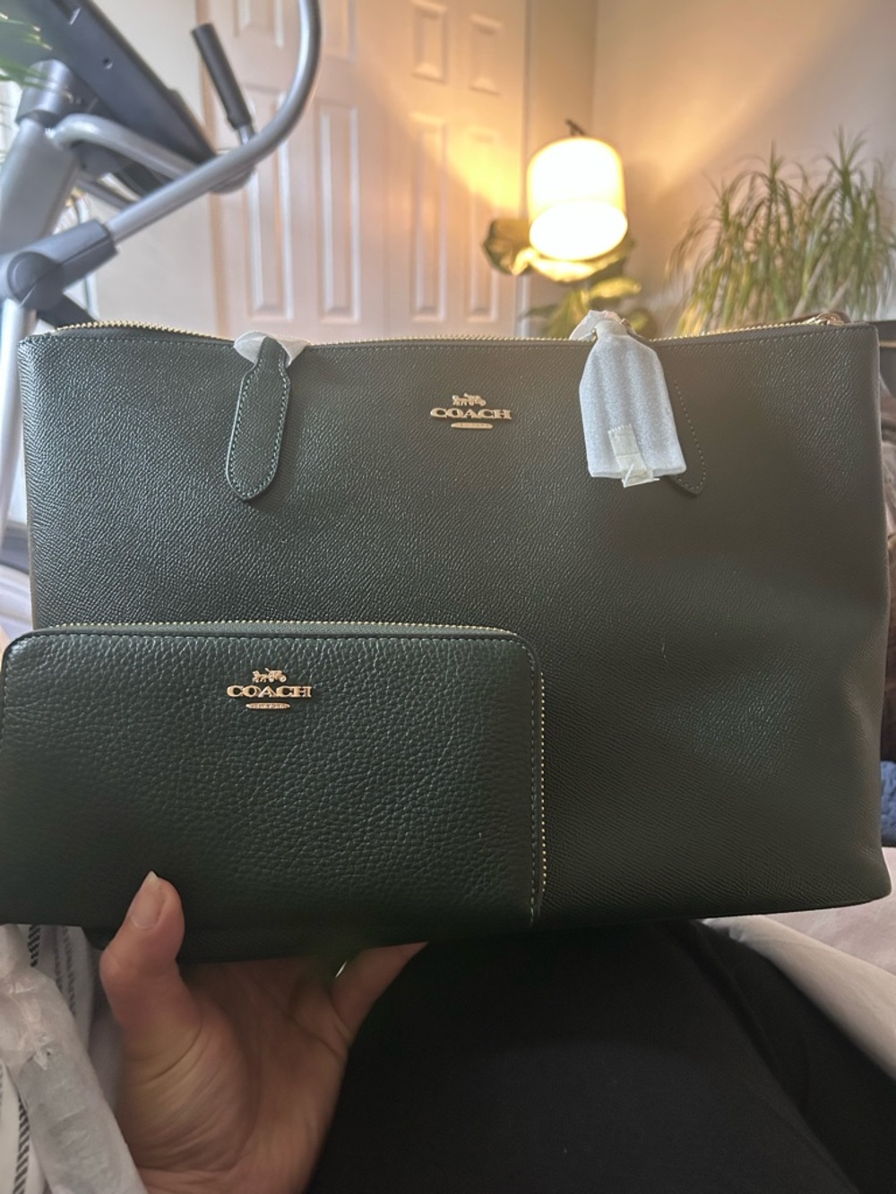 Coach Green Pebbled Leather Tote with Matching Wallet
